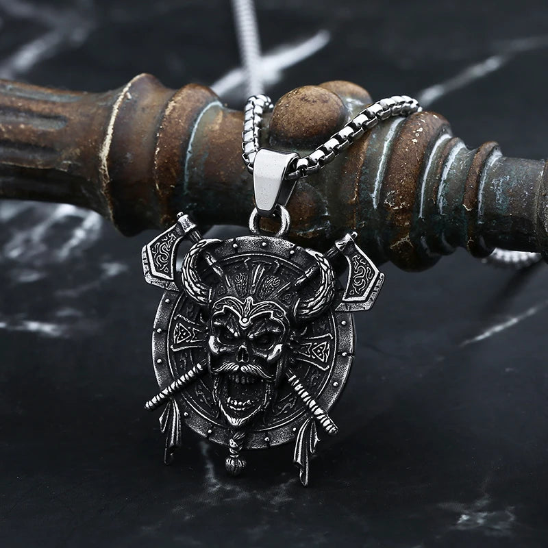 Biker 2024 New Punk 316L Stainless Steel Unique Style Viking Roman Helmet Mask Knight Axe Wrrior Pendant Necklace For Man Women