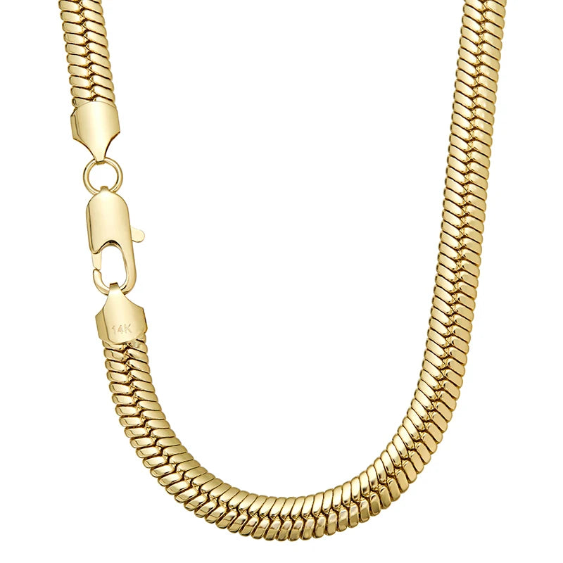 Gold-Tone Flat Snake Bone Chain Necklace 10mm — Stainless Steel