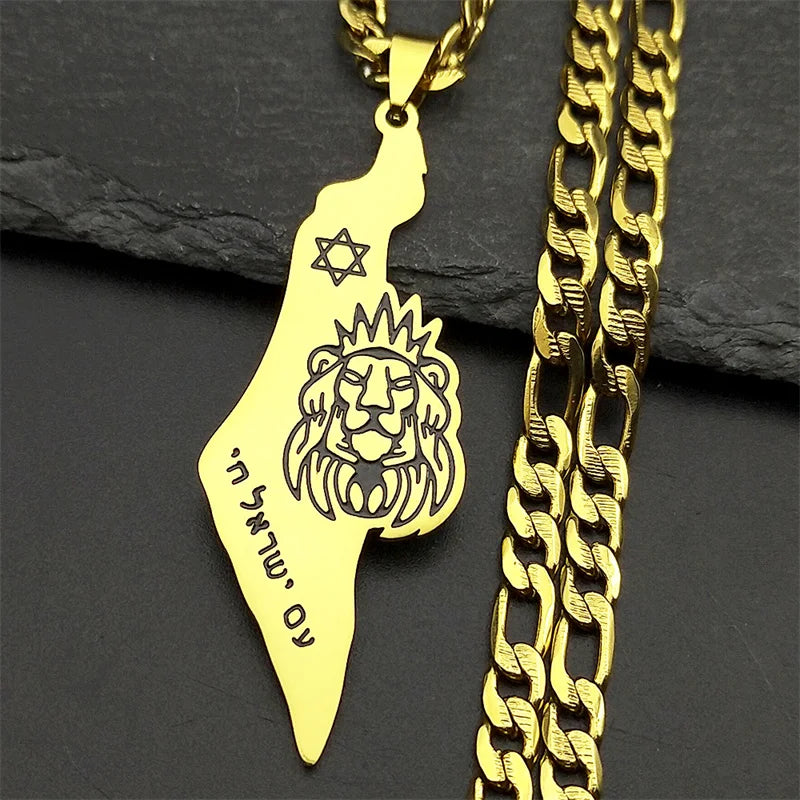 Israel-Palestine Map Pendant Necklace — Gold-Tone