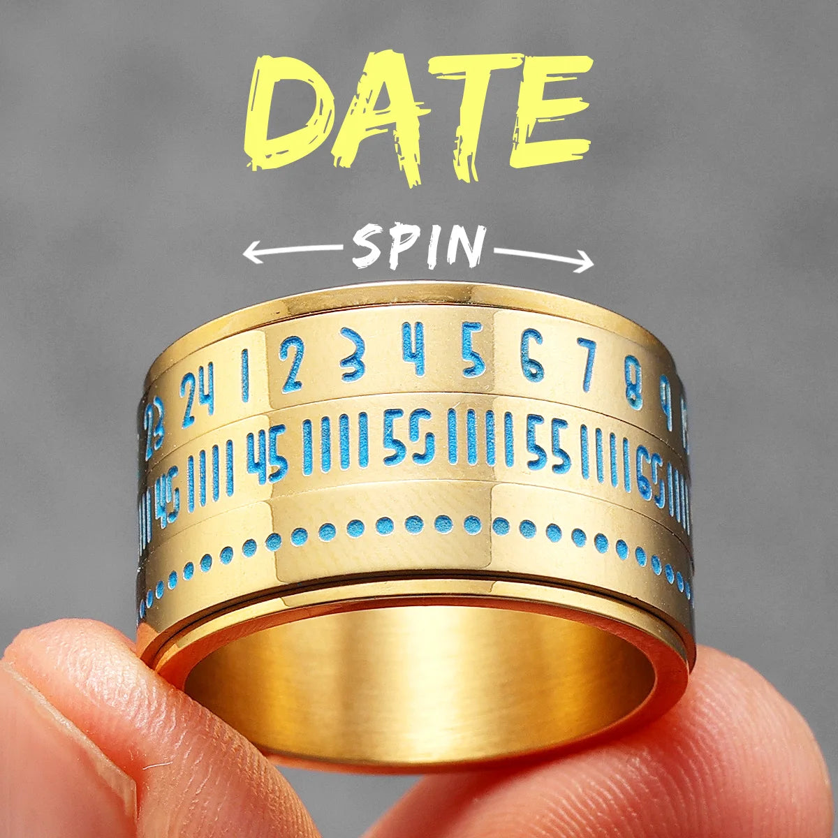Date Spinner Ring — Stainless Steel