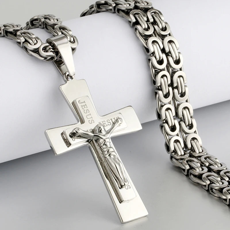 Catholic Jesus Christ Crucifix Chain Necklace — Stainless Steel