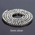 4/5mm 1 Row Black White Crystal Cz Stone Tennis Chain Hip Hop Choker Necklace Bling Iced Out Rock Jewelry For Men Women 18inch