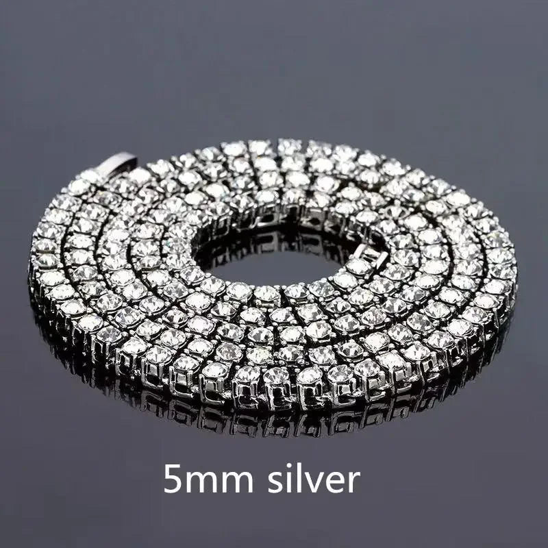4/5mm 1 Row Black White Crystal Cz Stone Tennis Chain Hip Hop Choker Necklace Bling Iced Out Rock Jewelry For Men Women 18inch