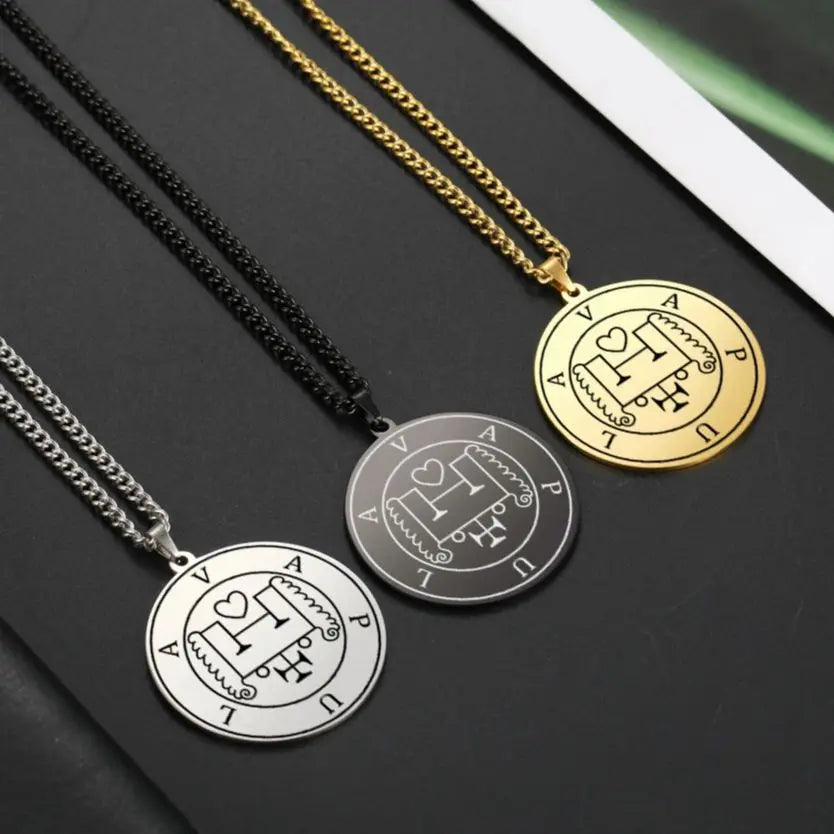 LIKGREAT Lesser Key of King Solomon Occult Sigil 72 Demon Charm Medalion Necklace for Men Women Stainless Steel Magic Talisman