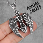 Red Black Cross Wings Men Long Necklaces Pendants Chain Punk for Boy Male Stainless Steel Jewelry Creativity Gift Wholesale