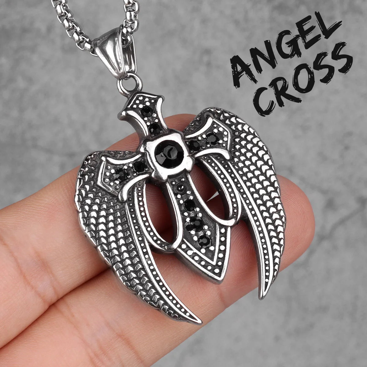 Red Black Cross Wings Men Long Necklaces Pendants Chain Punk for Boy Male Stainless Steel Jewelry Creativity Gift Wholesale