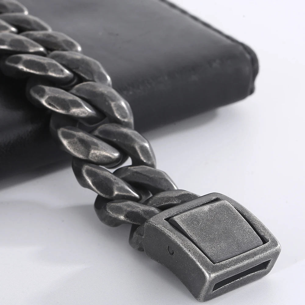 Vintage Black Cuban Link Chain Bracelet for Men 19MM Width Stainless Steel Men's Wristband Fashion Jewelry Accessory