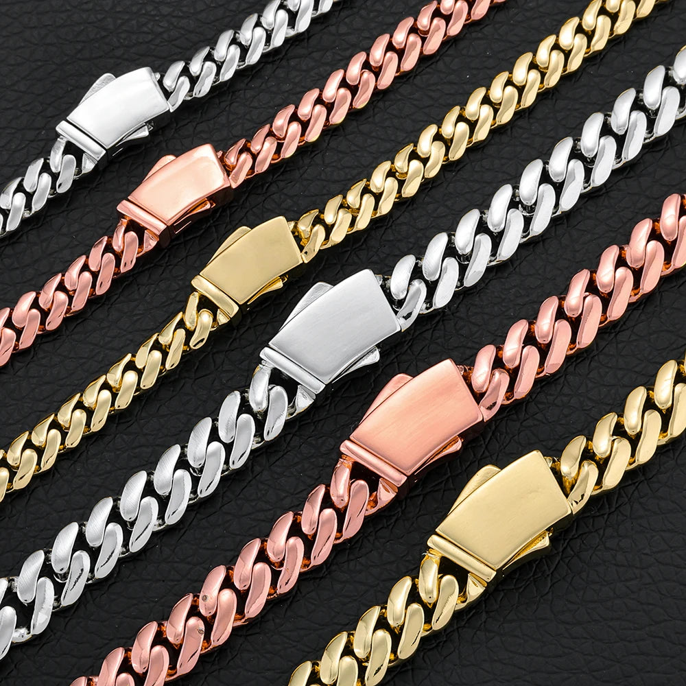 Rose Gold Cuban Chain Necklace Smooth 6/8MM