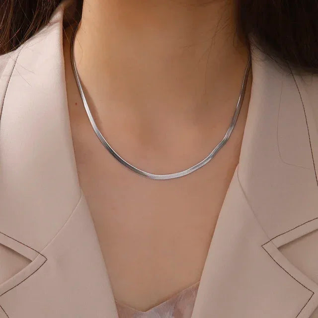 Gold Herringbone Snake Chain Necklace 5mm — Stainless Steel