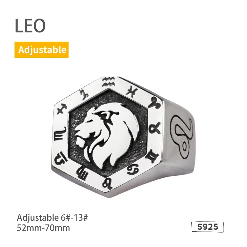 925 Sterling Silver Zodiac Sign Ring for Men Adjustable Aries Minimalist Personalized Gift for Boyfriend