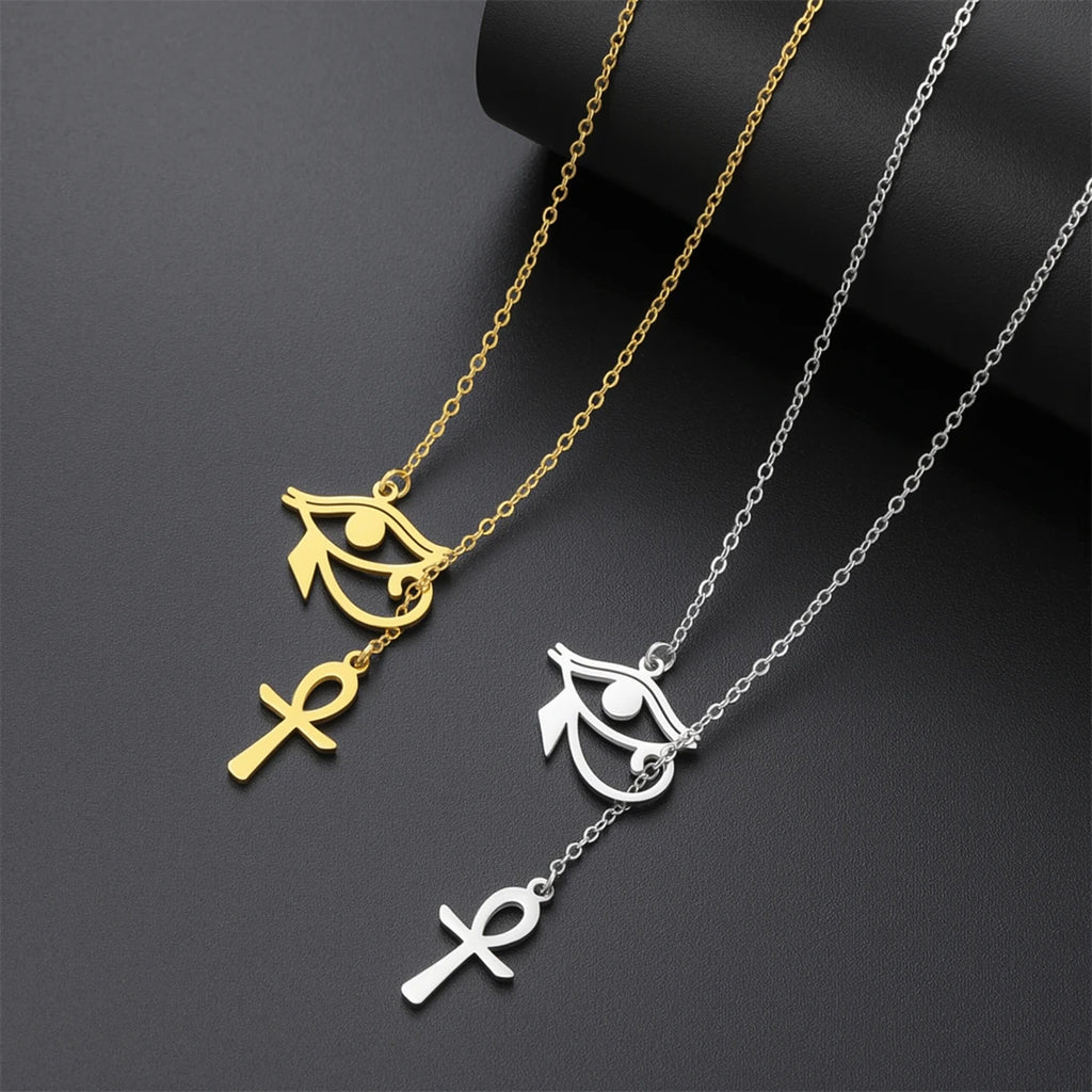 Eye of Horus Ankh Cross Pendant Necklace — Stainless Steel