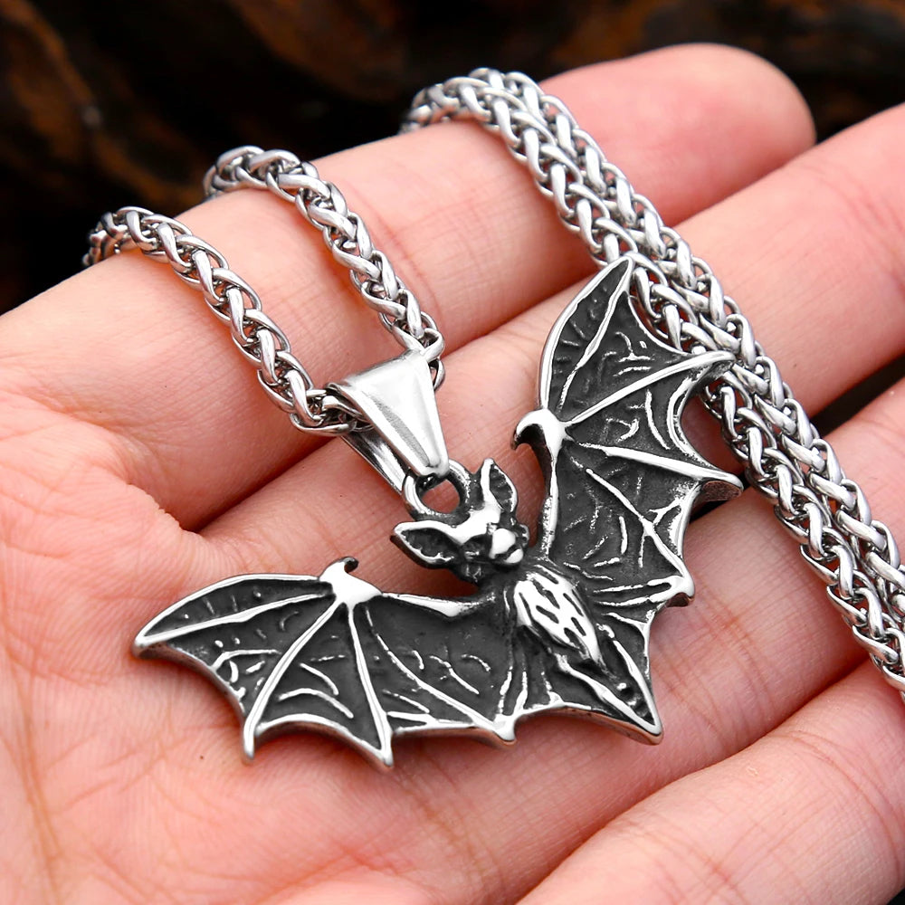 Gothic Bat Stainless Steel Pendant Necklace