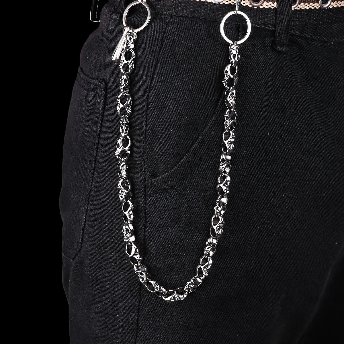 Dark Punk Skull Motorcycle Waist Trouser Chain