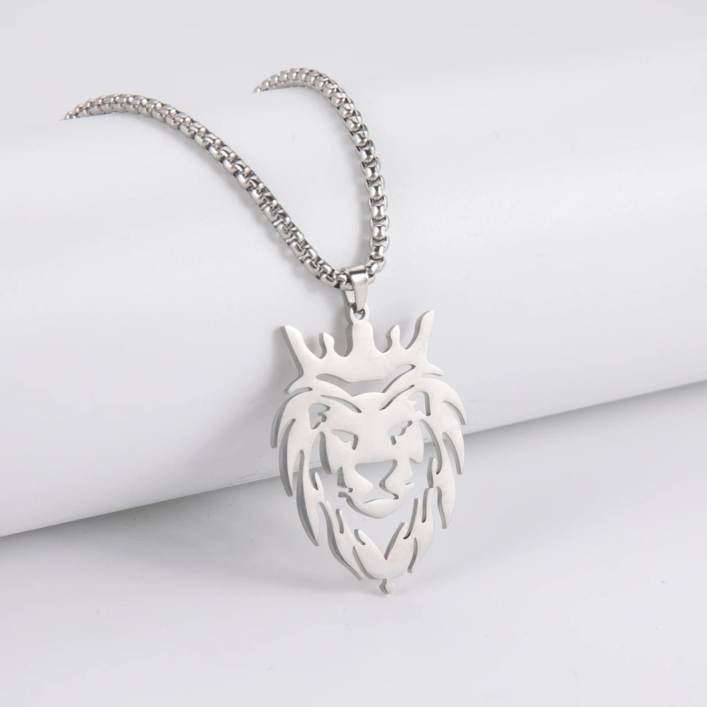 Lion King Crown Box Chain Pendant — Stainless Steel