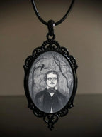 Gothic Crow Black Forest Charm Necklace Fashion Witch Jewelry Gift Pagan Cross Black Cat Skull Glass Pendant Necklace
