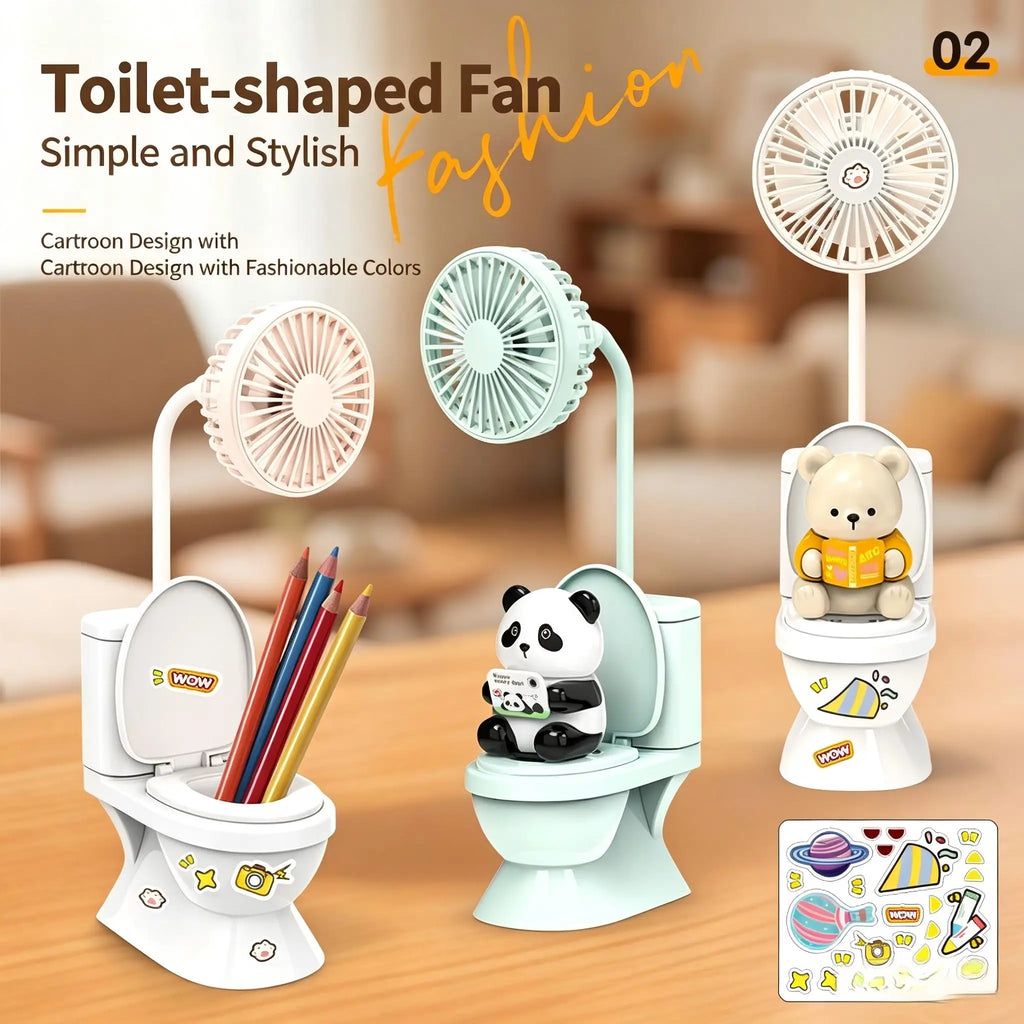 Creative Toilet Tabletop Fan HighStrong Wind Rechargeable Desktop Fan With Pen Holder Desk Fan for Kids Adults Home