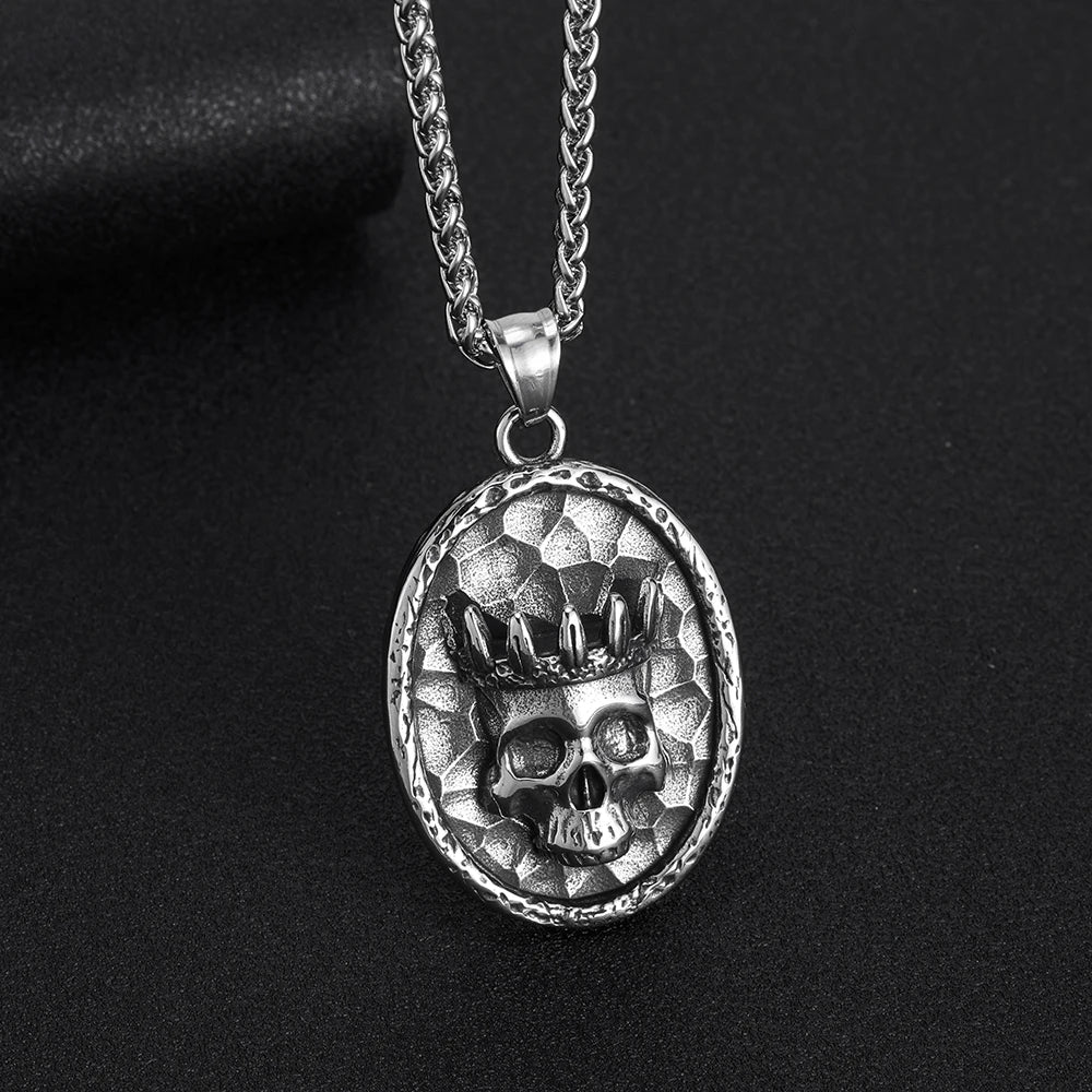 Crown Skeleton Pendant Necklace — Stainless Steel