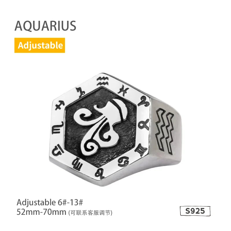 925 Sterling Silver Zodiac Sign Ring for Men Adjustable Aries Minimalist Personalized Gift for Boyfriend