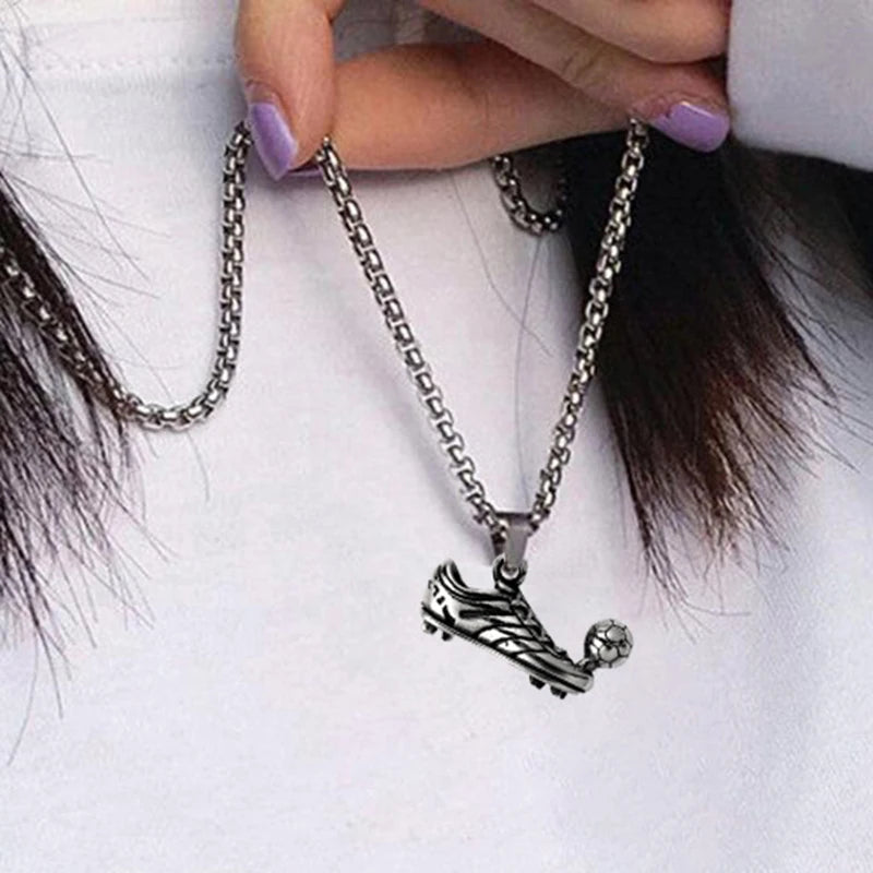 Silver Football Shoe Pendant Necklace Stainless