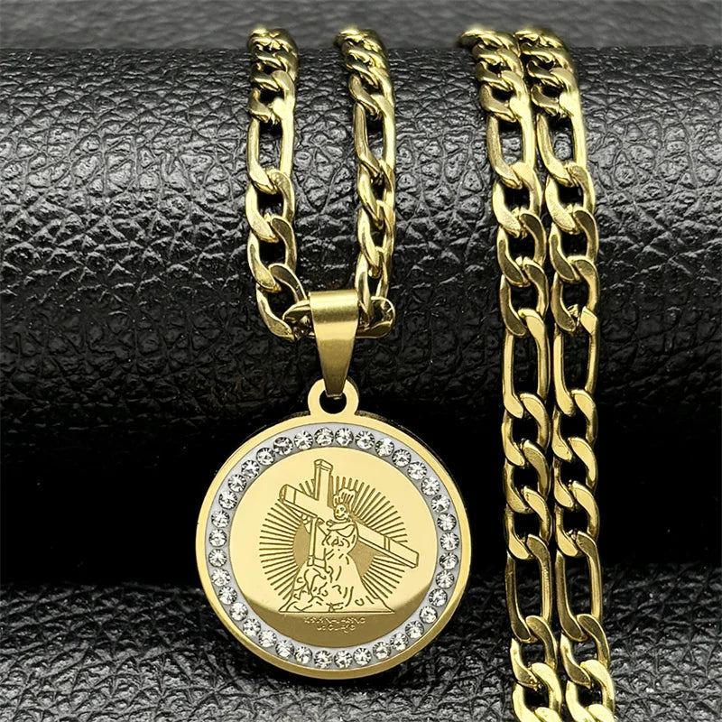 Iced Out Jesus Cross Gold Pendant Necklace