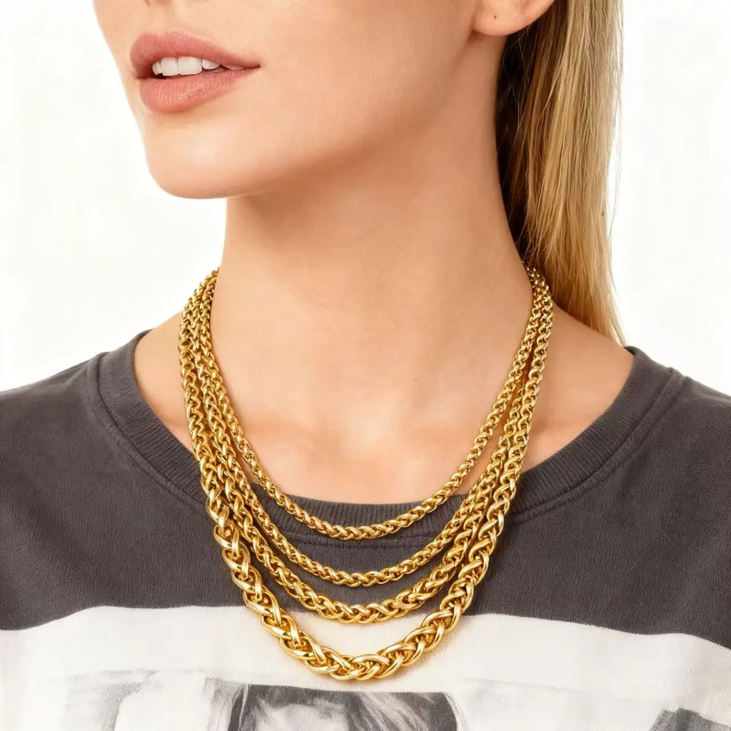 HNSP STAINLESS STEEL Twisted Rope CHAIN NECKLACE FOR MEN Versatile Neck Jewelry Pendant Black/Gold Chain Accessories