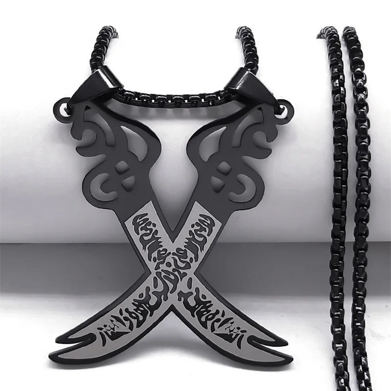 Islam Broadsword Stainless Steel Chain Necklaces Gold Color Long Necklace Pendant Men Jewelry colier homme N437S05