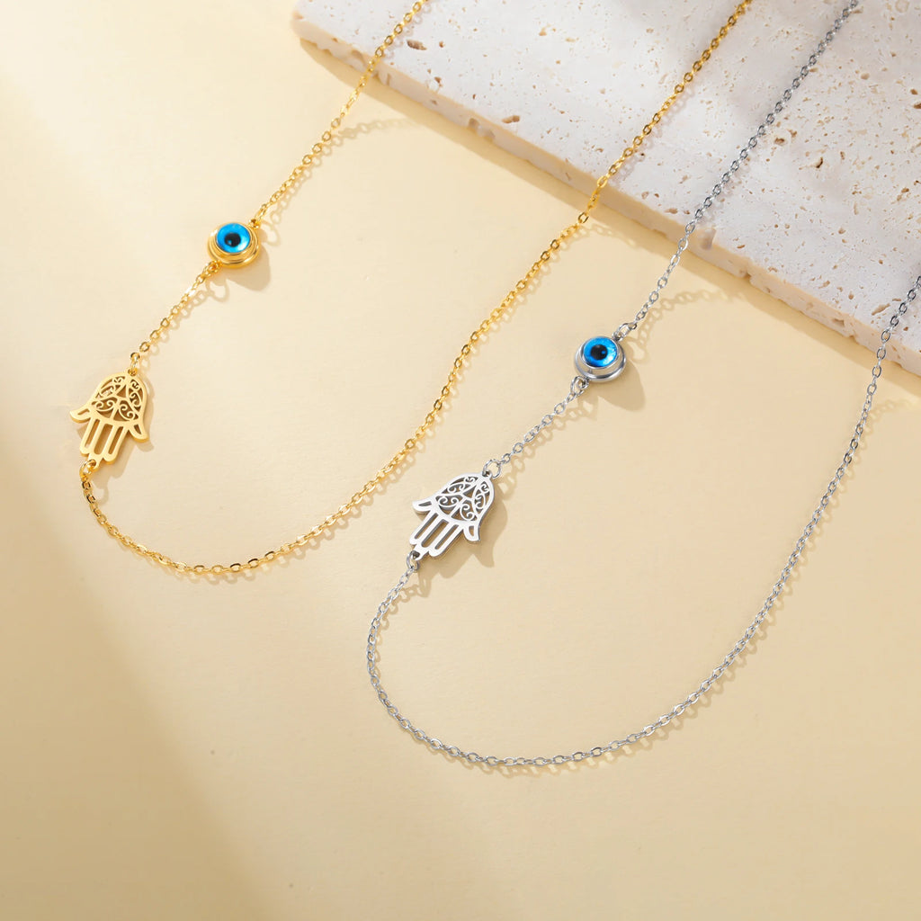 My Shape Turkish Hamsa Evil Eye Necklaces Stainless Steel Hollow Fatima Hand Chain Choker Fashion Lucky Jewelry