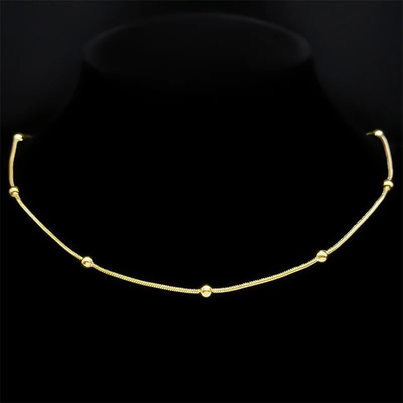 Length 60cm Ball Bead Chain Necklace for Women Men Stainless Steel Gold Sliver Black Color Fashion Jewelry Accessories