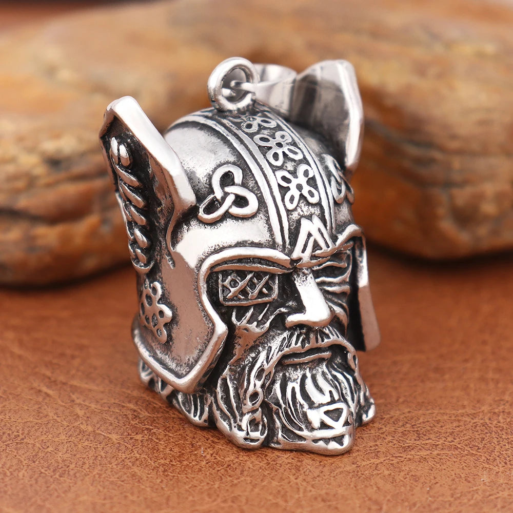Vintage Design Viking Warrior Bell Pendant Motorcycle Wind Nordic Odin Guardian Bell Necklace Gift Jewelry Accessories