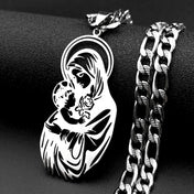 Catholic Virgin Mary Baby Jesus Gold Pendant Necklace