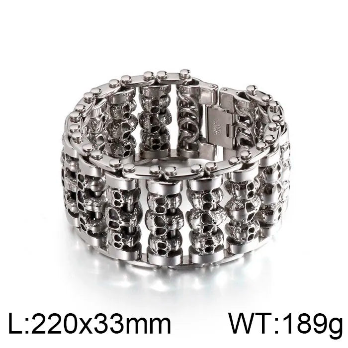 Bracelets For Men's Boy Fashion Chain Jewelry, 316L Stainless Steel Rock Punk Motorbiker Cross Flower Bracelet and