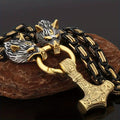 Fashionable And Exquisite New Retro Nordic Viking Hammer Pendant Wolf Head Necklace For Personalized Men'S Amulet