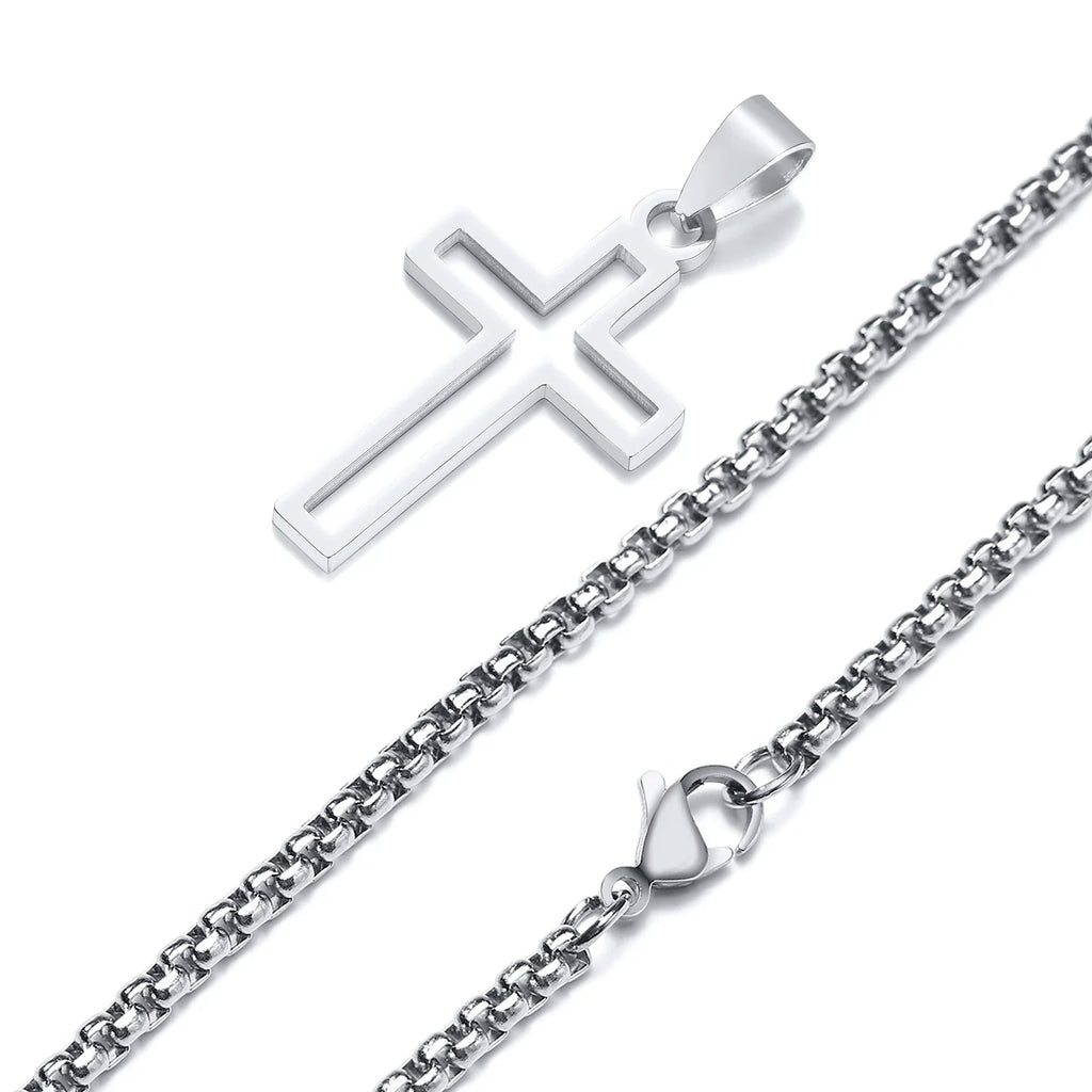 Casual Hollow Cross Necklaces for Men Boys,Waterproof Stainless Steel Cross Pendant Necklace,Religious Faith Prayer Jewelry Gift