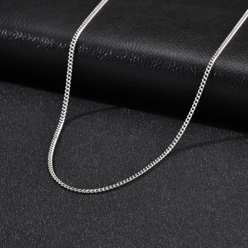 2mm Casual Stainless Steel Cuban Chain Necklace for Men,Hip Hop Punk Silver Color Metal Chain Link Layers Collars