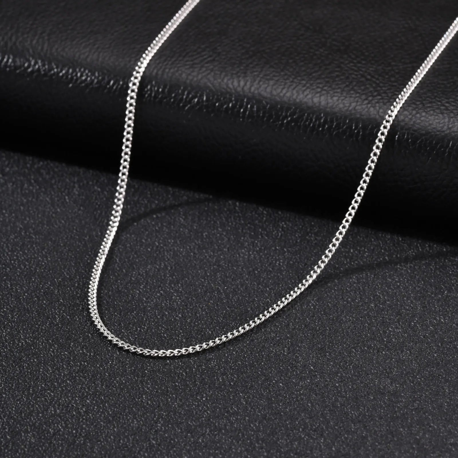 2mm Casual Stainless Steel Cuban Chain Necklace for Men,Hip Hop Punk Silver Color Metal Chain Link Layers Collars