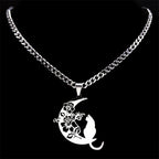 Wicca Moon Cat Pendant — Stainless Steel