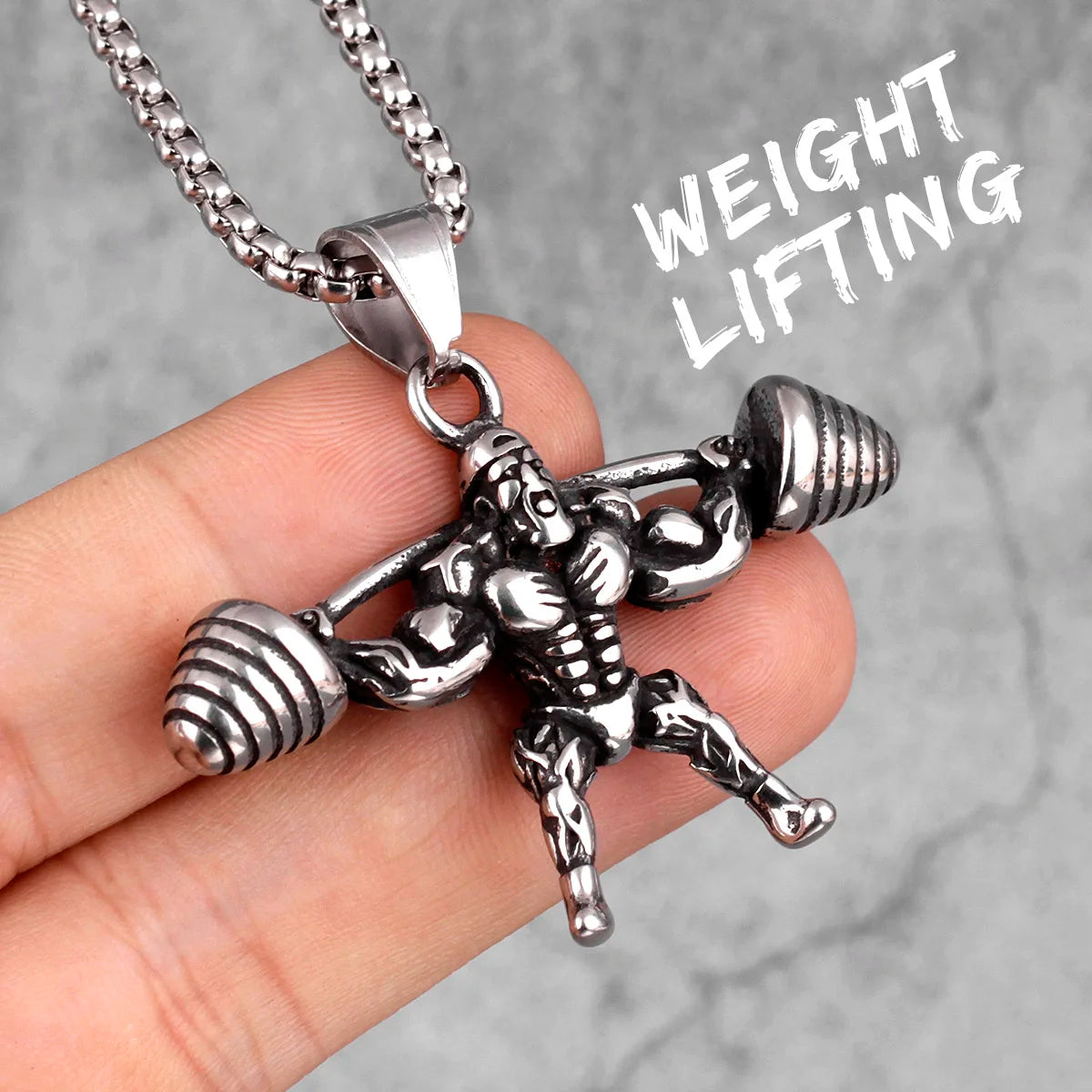 Go Fit Dumbbell Pendant Necklace — Stainless Steel