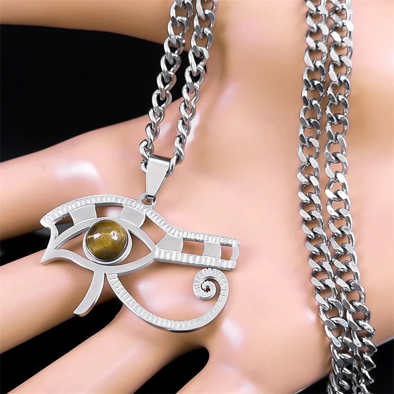 Horus Eye Steel Pendant Tiger Vintage Egyptian