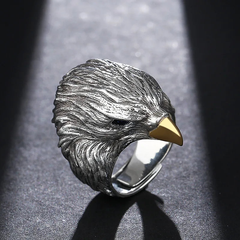 Buyee 925 Sterling Silver Big Ring Finger Cute Eagle Open Ring for Women Man Unique Fashion Animal Punk Fine Jewelry Circle