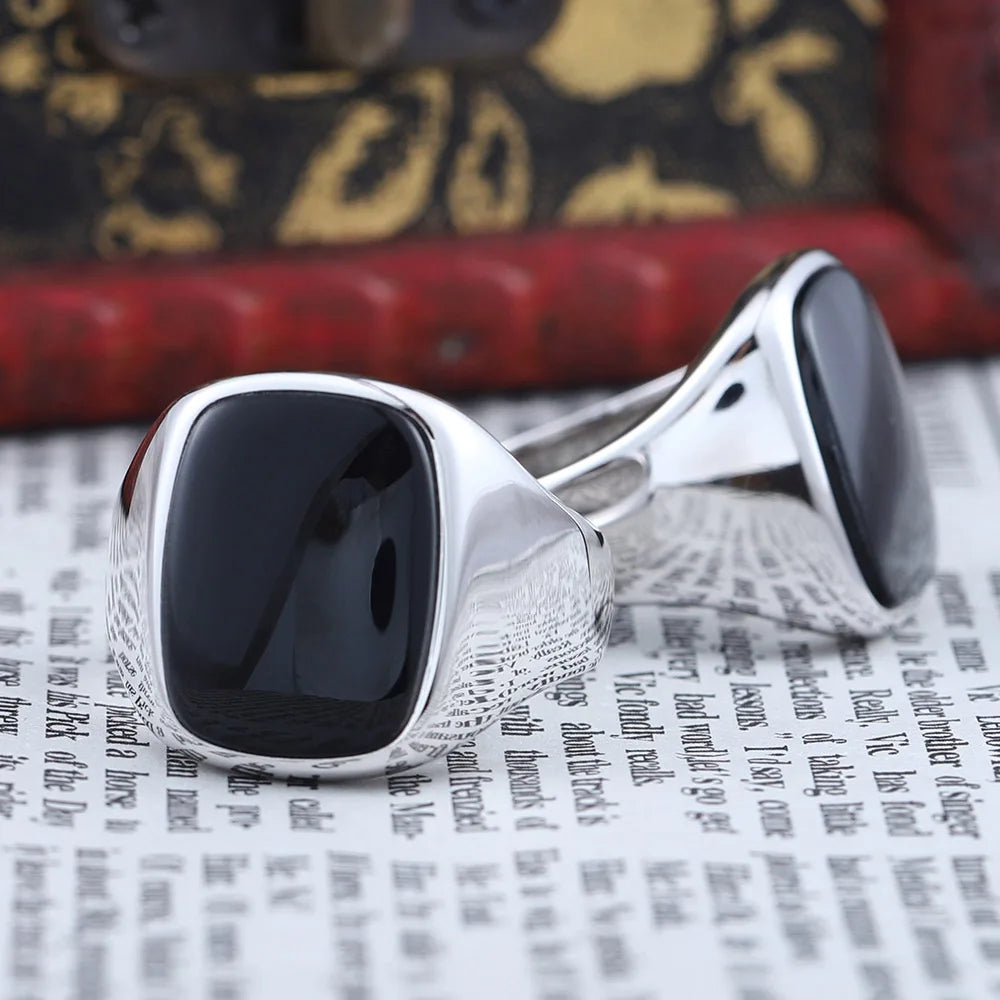 Black Agate Ring — 925 Silver