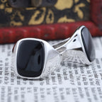 Black Agate Ring — 925 Silver