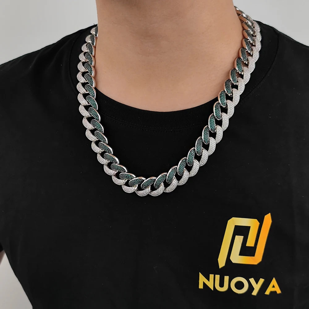 Gold Cuban Chain Necklace Iced Out 18MM 3-Row