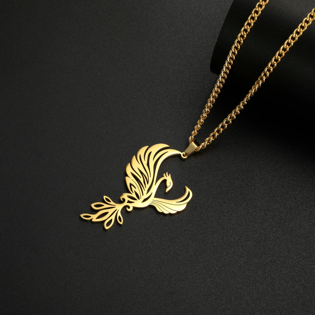 Phoenix Necklace Gift for Woman Men Couple Kid Child Reborn God Bird Supernatural Amulet Pendant Stainless Steel Chain