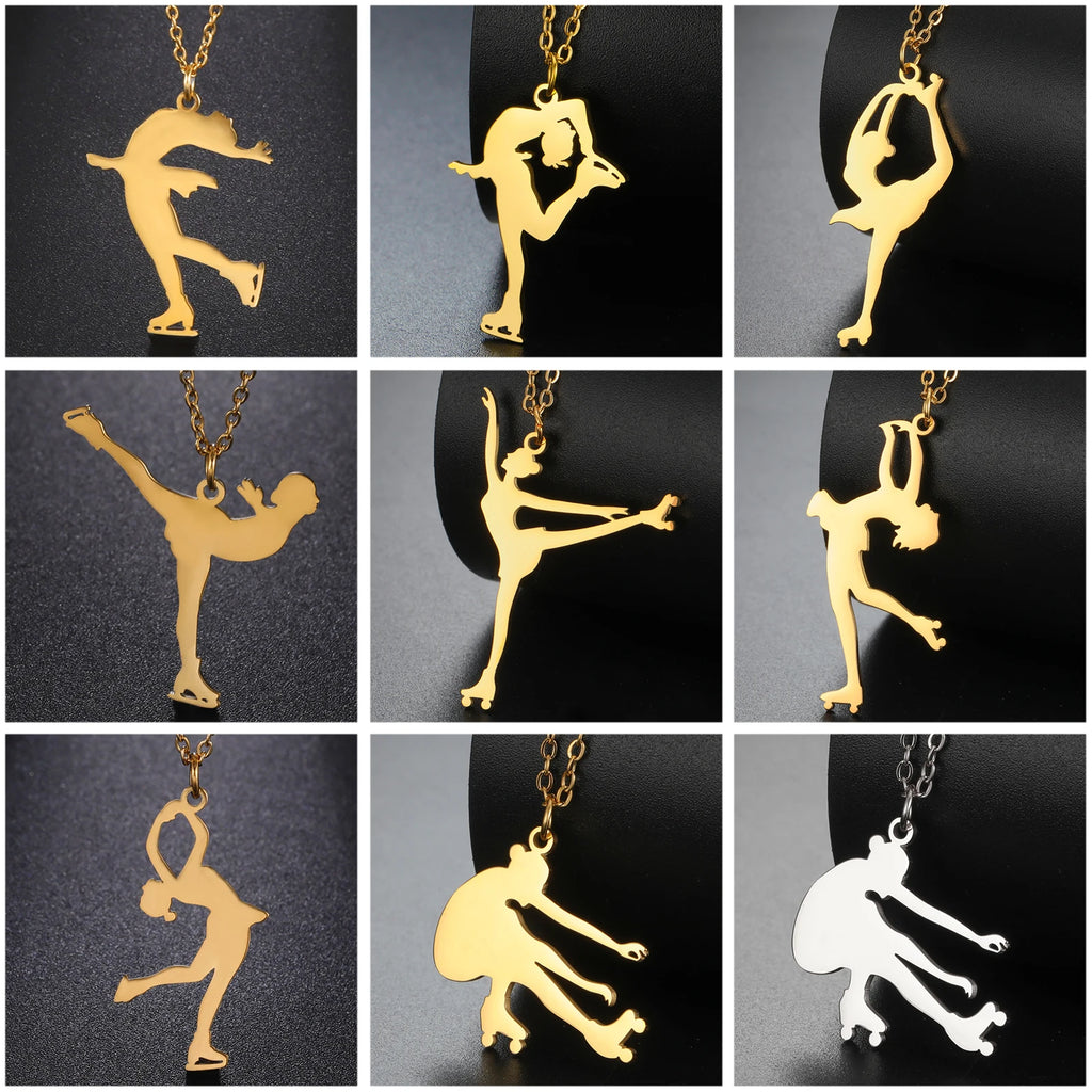 Ice Skater Charm Necklace — Stainless Steel