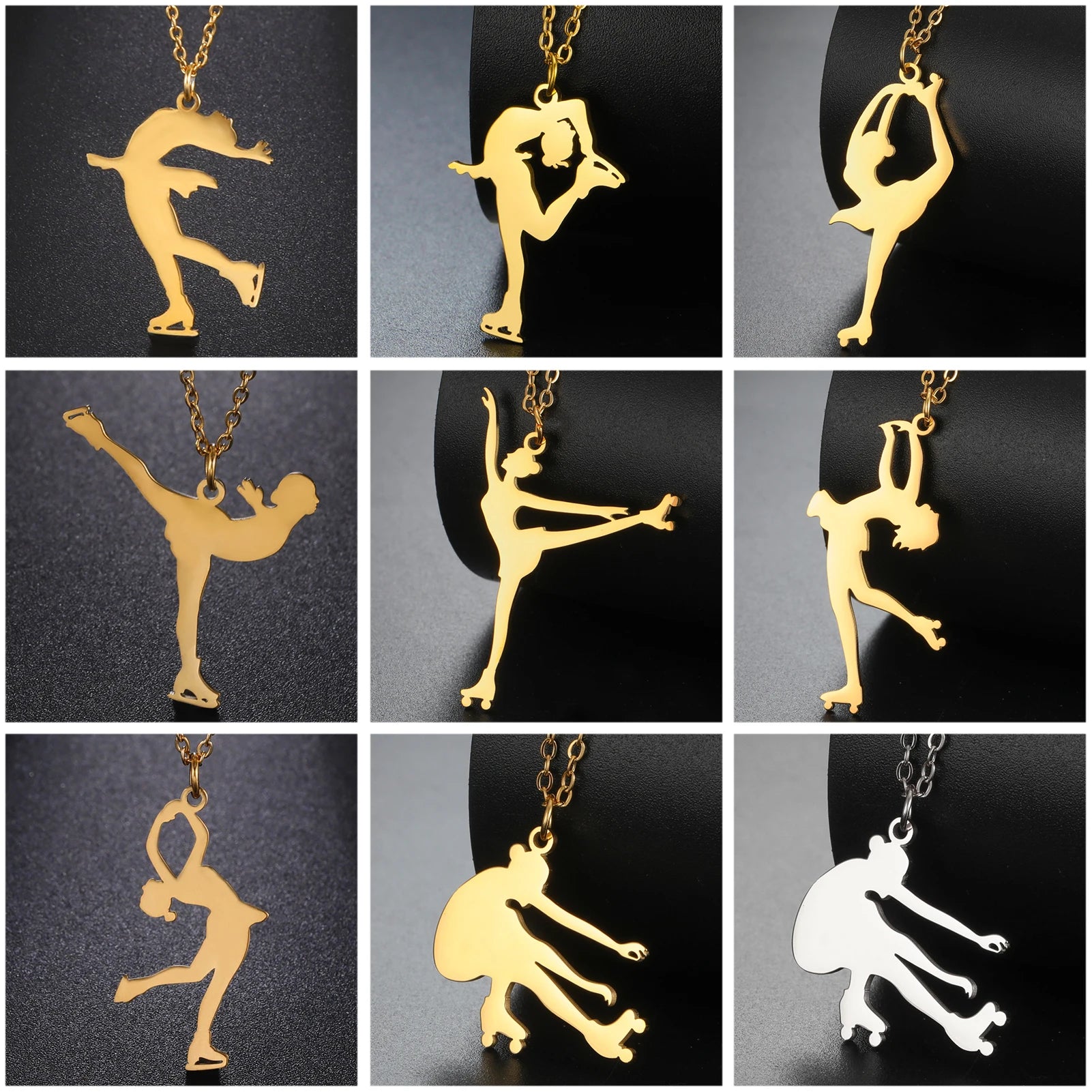 Ice Skater Charm Necklace — Stainless Steel