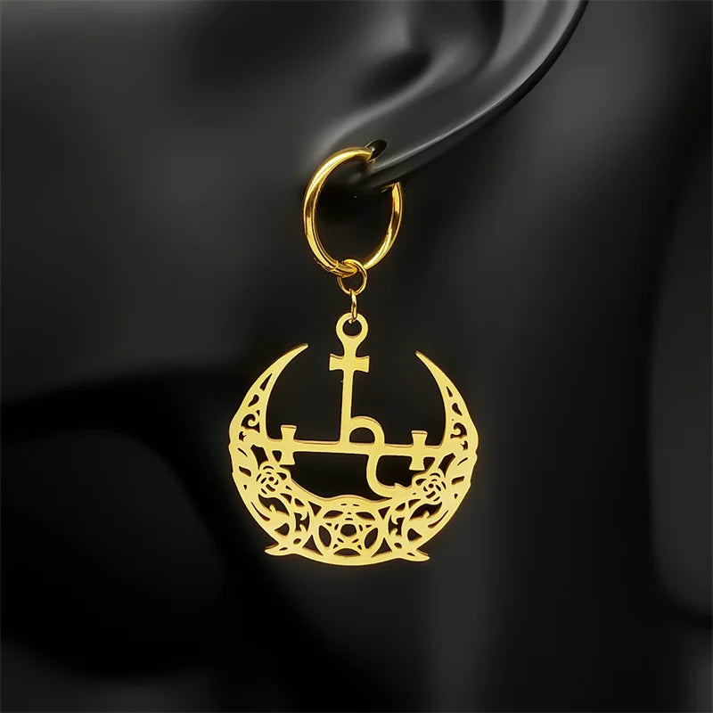 Star Moon Gold Hoop Earrings — Stainless Steel