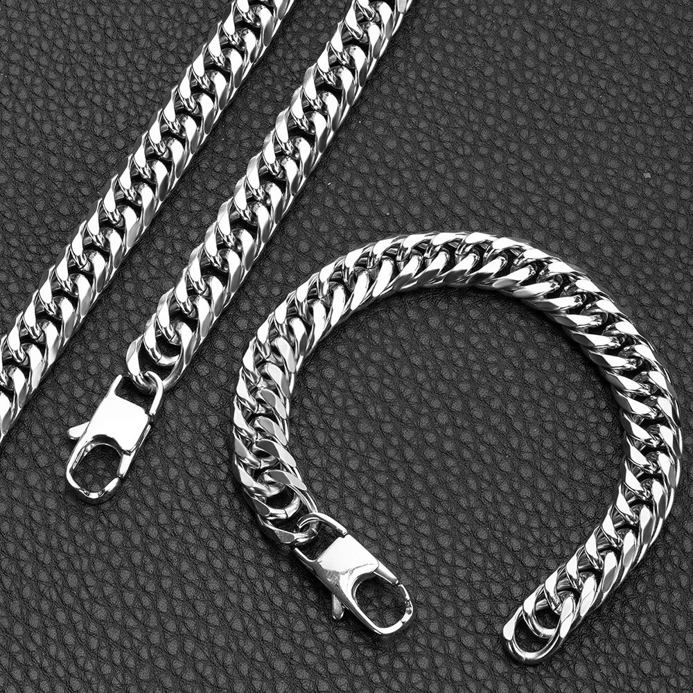 Waterproof Stainless Steel Square Lock Cuban Link Chain Necklace For Men Punk Thick Heavy Chain Jewelry 8/10/12/14MM