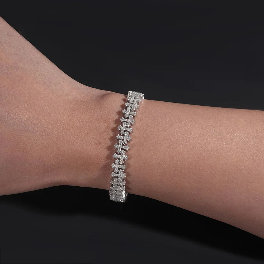 Iced Out Cross Bracelet Stainless Steel 8MM