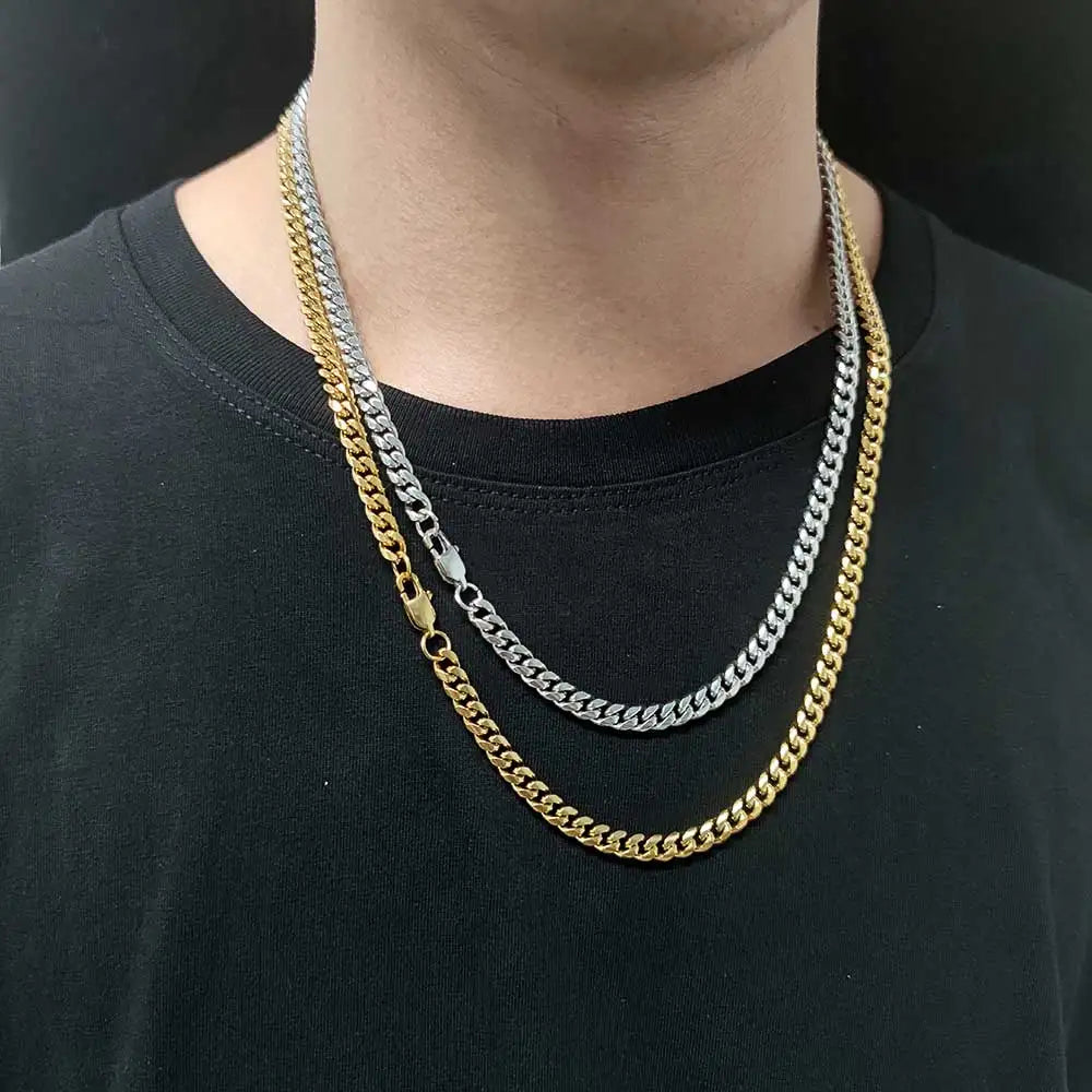 Gold Stainless Steel Cuban Chain Necklace 4-8MM