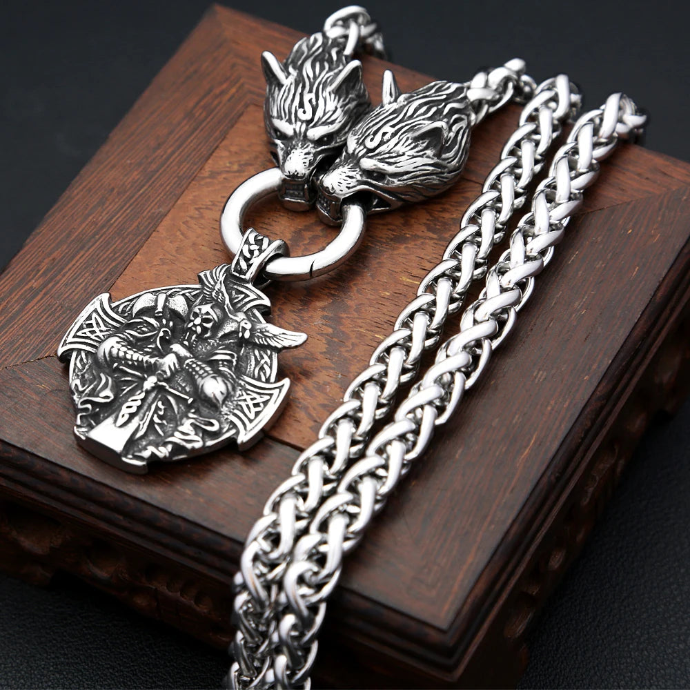 Wolf Odin Steel Pendant Vintage 316L Viking Warrior